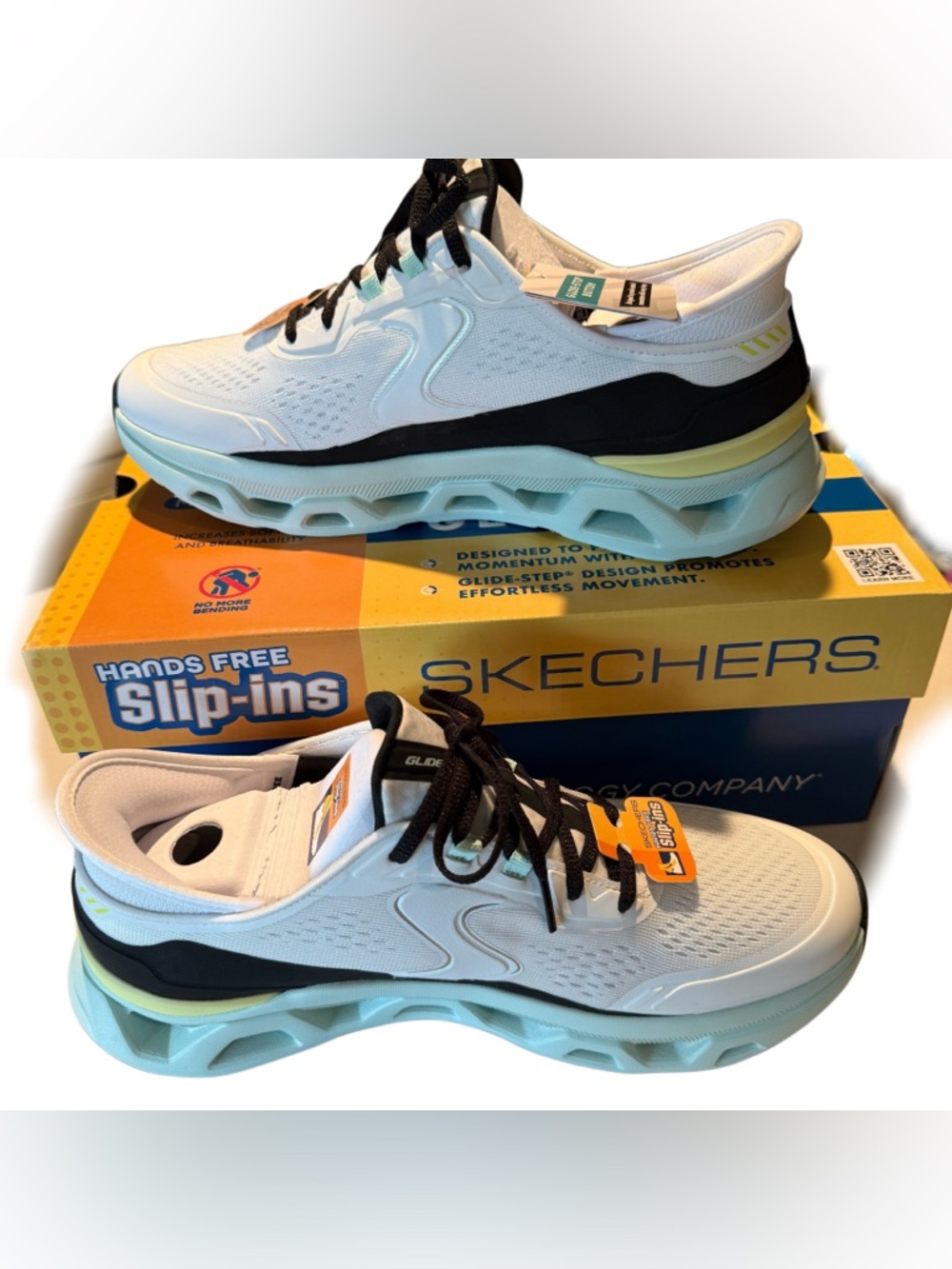 Skechers White Sneakers with Black and Teal Accents - Picture 4 of 9